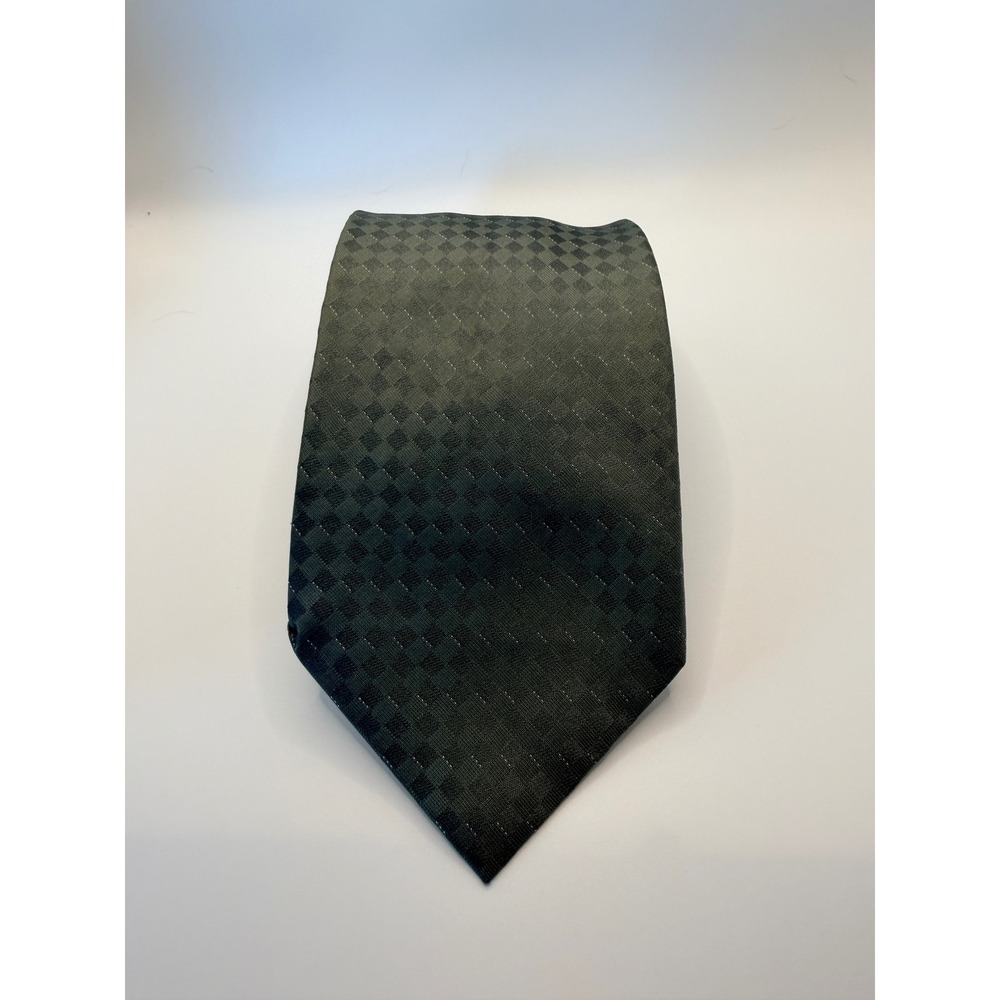 Calvin Klein Mens Silk Tie Sage Green Geometric Checkered Pattern RN 121148